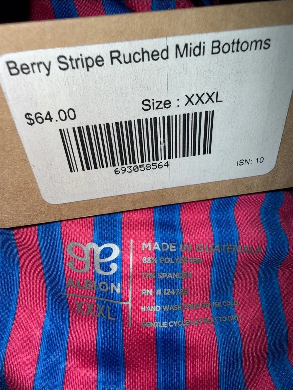 Albion Berry Stripe Tankini Ruched Midi Bottoms Set NWT Size XXXL